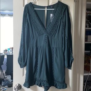 American Eagle Long Sleeve Green Lace Romper